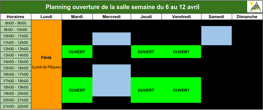 Horaires avril et mai