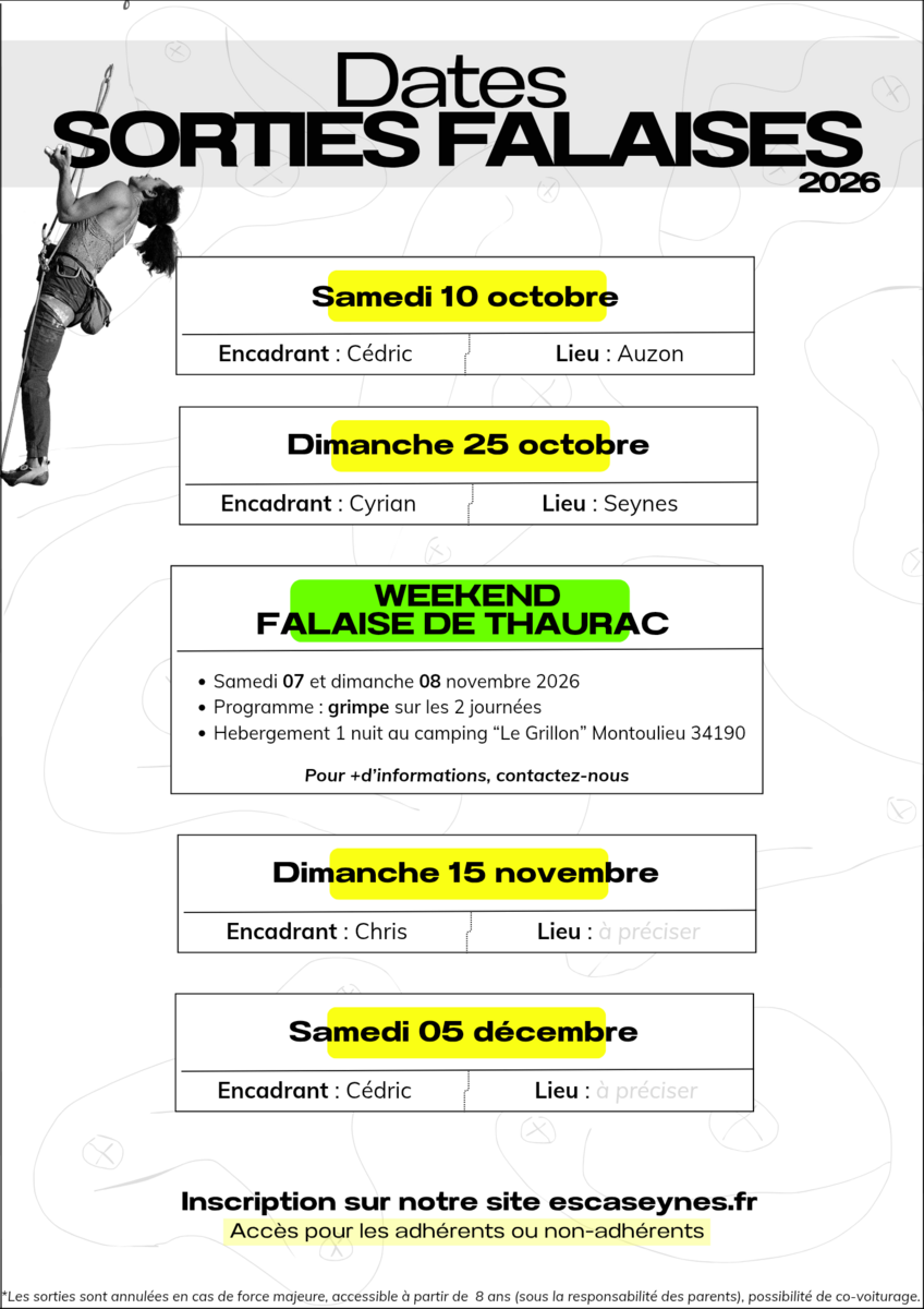 Dates Sorties Falaises 2026