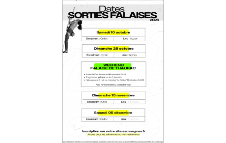 Dates Sorties Falaises 2026